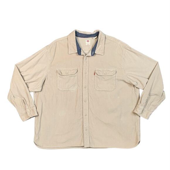 Levis Shirt Mens 3XL Cream Cotton Corduroy Relaxed Button Up Pockets Overshirt - Picture 1 of 7
